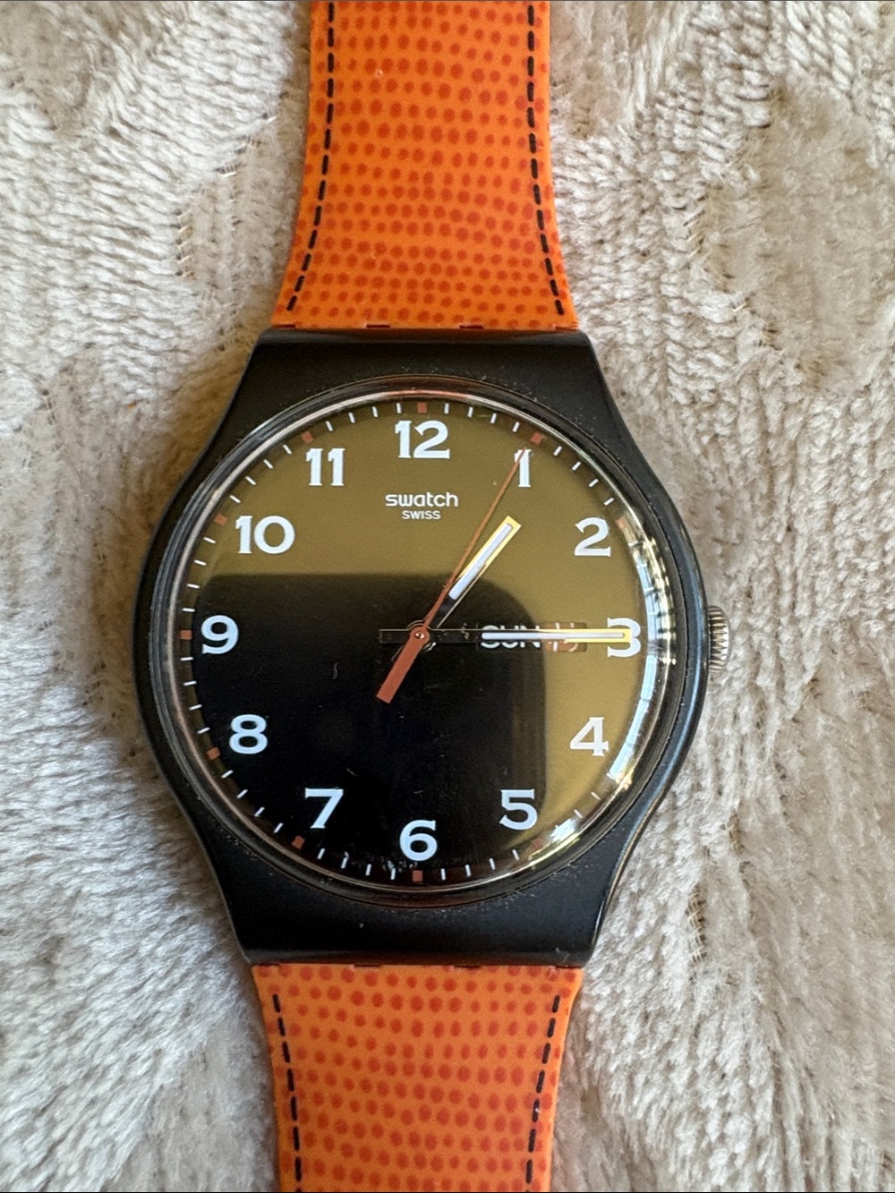 Swatch Faux Fox Orange Strap Analog Watch with Black Case - Picture 2 of 3